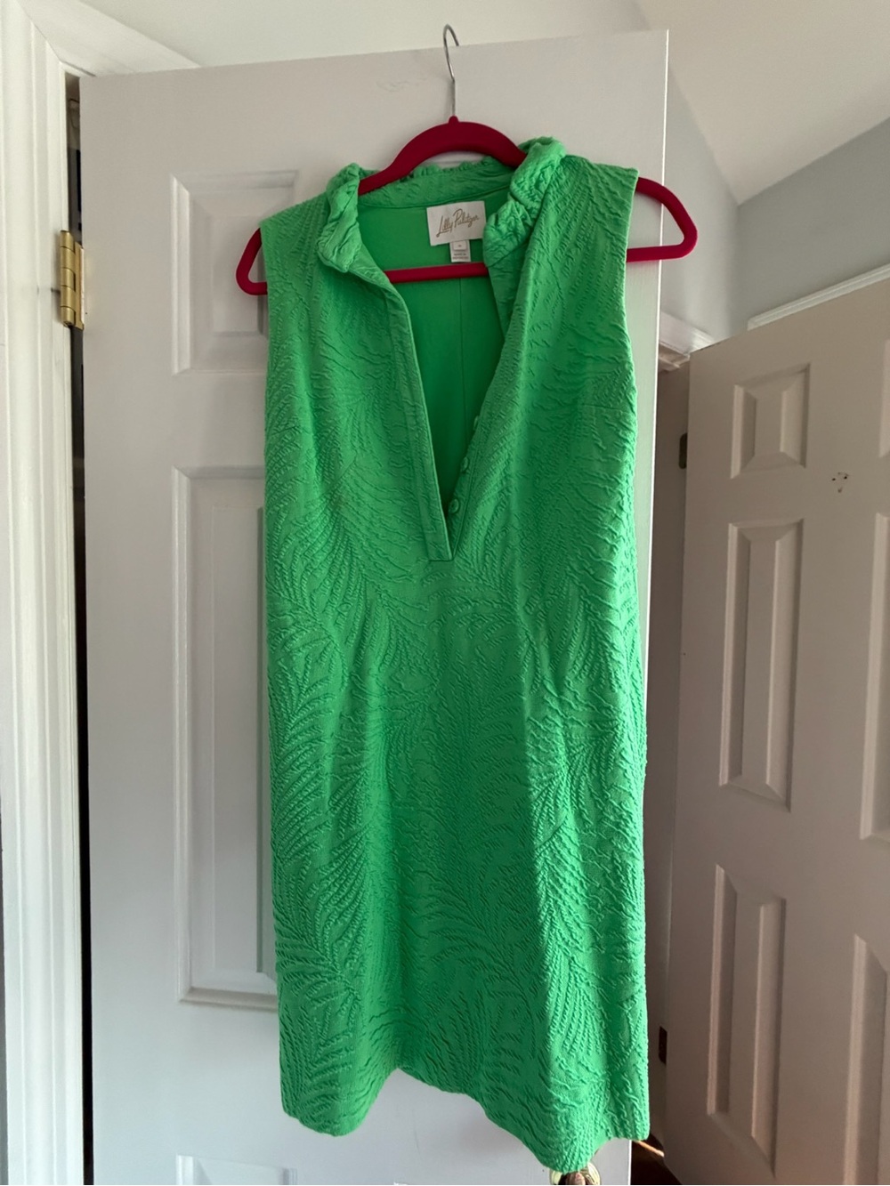 Bright Green Sleeveless Textured Shift Dress
